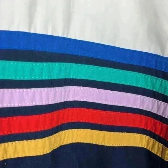 Forever 21 Jacket White/Navy L Striped Color Block Drawstring Neck Zip Up EUC - Picture 3 of 13